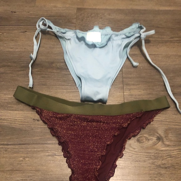 H & M Two Pieces Bikini Set Blue String & Maroon Glitter Striped Badeau Size 2 - Picture 4 of 10